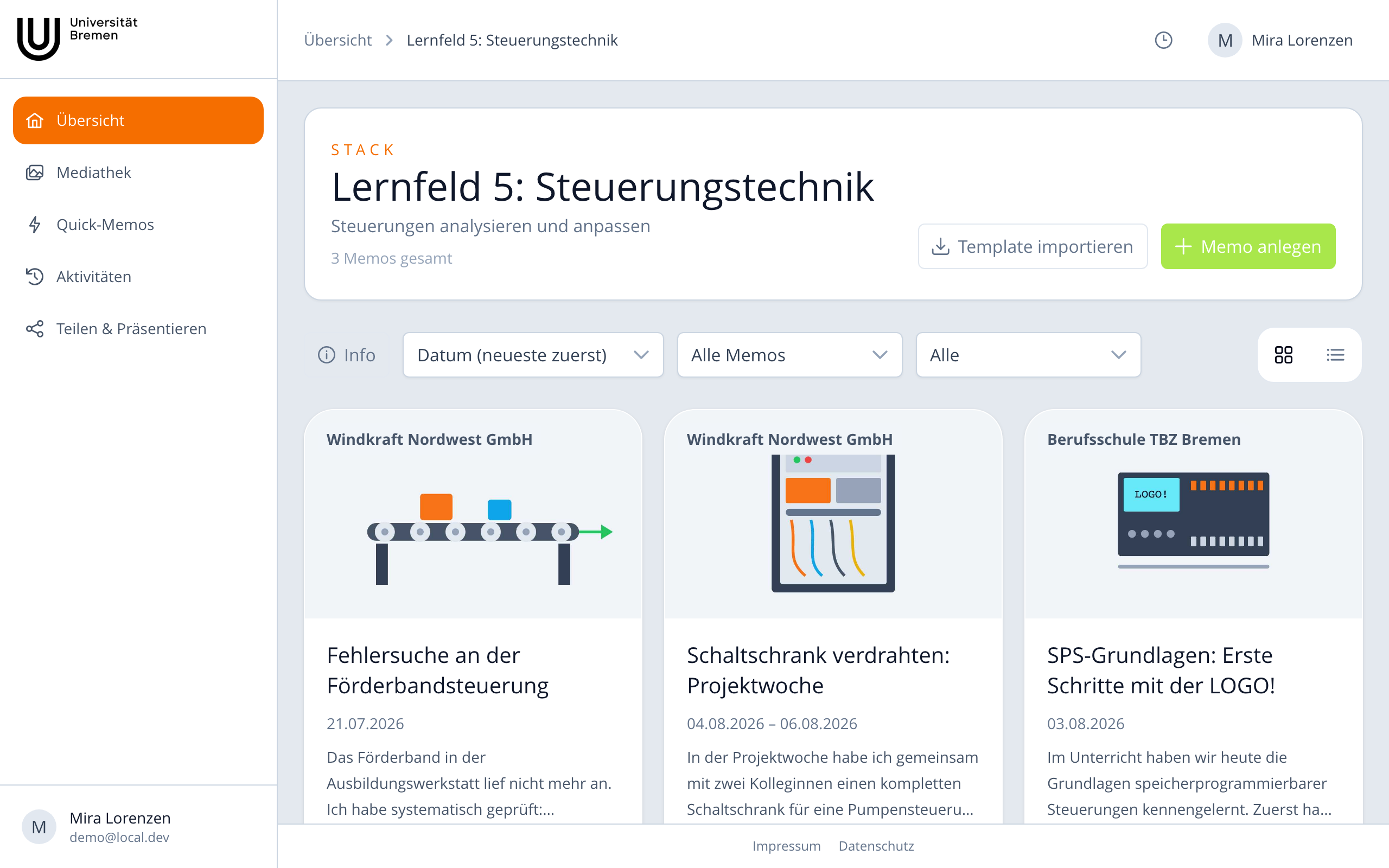 Ein Stack mit seinen Memos
